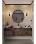Bathroom with Gulliver Sconce Graphite Finish With Embossed Wood Grain Metal Banding Dual Tone Rustic Modern Farmhouse And Coastal Lighting