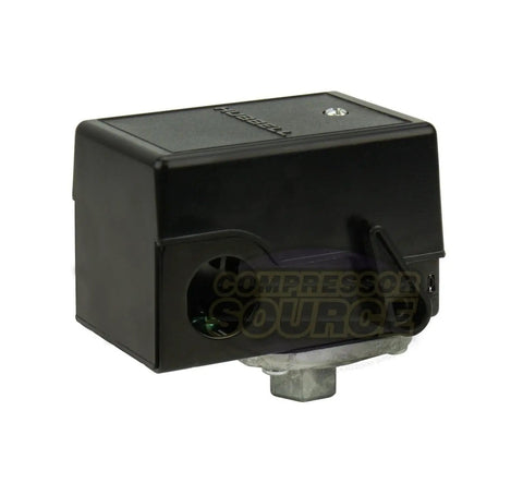 Side view of Air Compressor Pressure Switch 140 To 175 Psi With Unloader Valve And Manual On Off Lever For Shop Use