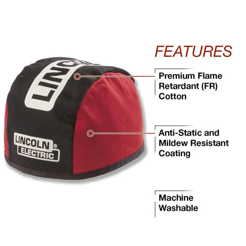 Flame Resistant Welding Beanie FR For Welders Black And Red XL Knit Hat With Flame Retardant Fabric K2994 close-up view.