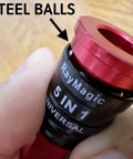 Close-up of Heavy Duty 5 In 1 Universal Quick Industrial Air Coupler With Dead Simple Setup And Knockout Durability For 1/4 Inch Female Npt Air Compressor Fittings Quick Connect Accessory In Bold Red showing six steel balls.