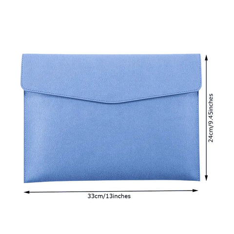 Durable PU Leather A4 File Folder Waterproof Document Holder With Snap Closure Blue