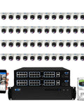 Heavy Duty 64 Channel 4K PoE Security Camera Rig With 48 Weatherproof Bullet Cameras Featuring Face Recognition Two Way Audio And Rock Solid Color Night Vision For Hassle Free Monitoring setup showcasing cameras and NVR.