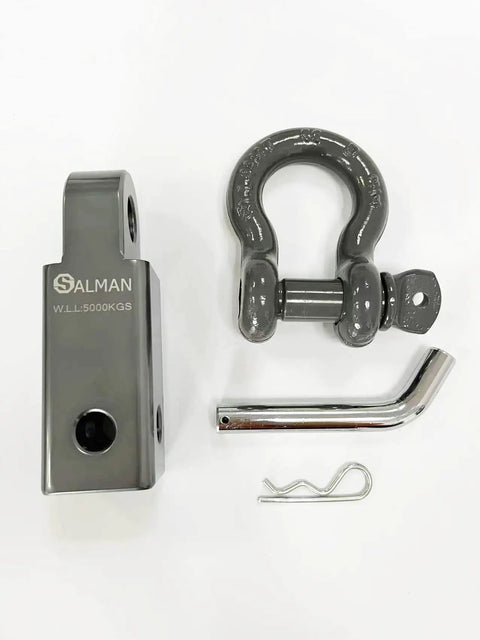 Beefy 5 Ton Aluminum Hitch Receiver Kit With Bow Shackle, Pin With R Clip, And Winch Accessories, 6061 Alloy, Grey finish