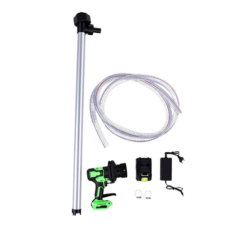 Jiawu Rechargeable Liquid Transfer Pump With 304 Stainless Steel Tube For Smooth Fuel Siphoning In Food Processing And Equipment Maintenance Featuring Ergonomic Design And Us Plug For Portable Heavy Duty Use, includes hose and battery.