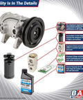 Top Shelf AC Compressor And Cooling Overhaul Kit With Rear Vents For Chevy Tahoe Suburban Avalanche GMC Yukon Sierra Cadillac Escalade Denso 10S showing compressor, accumulator, expansion device, and lubricants.
