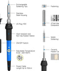 60W Adjustable Temperature Soldering Iron Kit for Electronics and Jewelry Repair, a Must Have for DIYers, 110V Fast Heating Tool, details of components and features including soldering tips, temperature knob, and on/off switch.