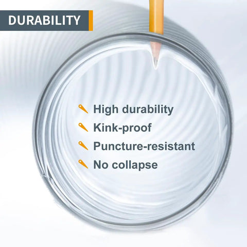 Close-up of 2.5 Inch Flexible Dust Collection Hose 20 Ft Left Spiral PVC Vacuum Hose with pencil testing puncture resistance