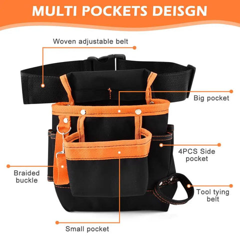 8 Pocket Tool Pouch Waist Bag For Tools Adjustable Belt Work Apron Built For Technicians Electricians Carpenters Woodworkers Roofers