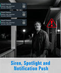 Wireless Outdoor Security Cam System With 2K HD Color Night Vision notifications and alert icons at night outside home