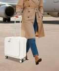 Traveler with 18 Inch Underseat Carry On Luggage With USB Port And Password Lock Hard Shell Rolling Suitcase at airport
