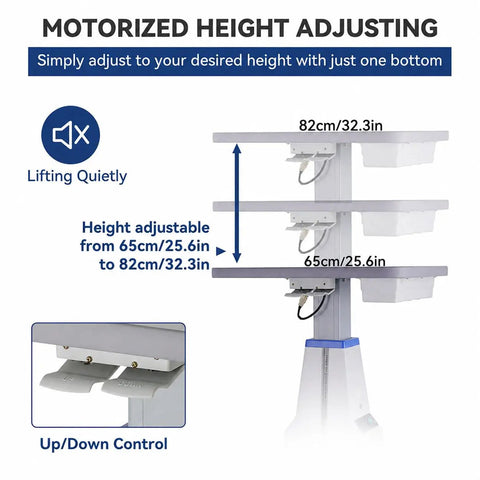 Motorized height adjustment details for Heavy Duty Motorized Lift Table With Wheels And Black Chassis For Medical Optics Dental Beauty Kit 26 To 32 Inches.
