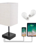 Pair Of Touch Lamps With USB Port And Outlet, 3 Way Dimmable Bedside Lamps with LED Bulbs and devices charging.