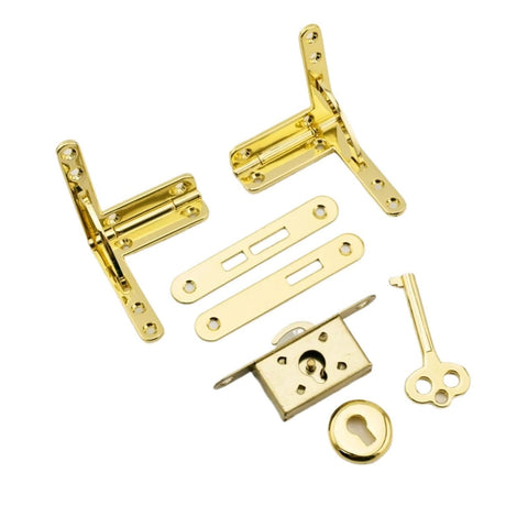 Vintage Wood Watch Case And Jewelry Box With D Style Lock Hinge components in sleek gold finish, shown disassembled