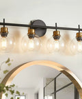 Black And Gold 4 Light Vanity Lights With Clear Globe Shade For Farmhouse Modern Bathroom Over Mirror