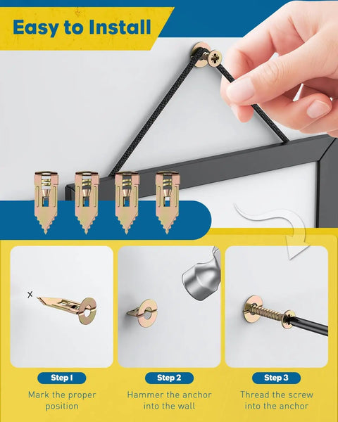 Heavy Duty Self Drilling Drywall Anchors And Screws Kit Featuring 50 Pieces Of Tough Carbon Steel Fasteners for easy installation guide.