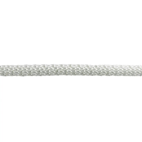 Close-up of 1/4 Inch Nylon Rope On 250 Ft Spool, Solid Braid Utility Cord texture, for indoor outdoor use, UV and abrasion resistant.