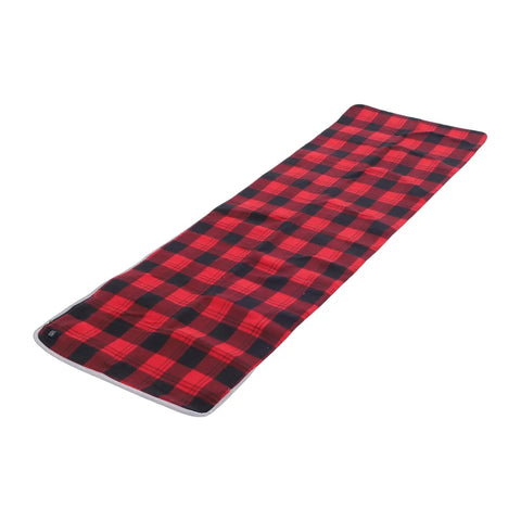 Red Plaid Heated Sleeping Bag Pad With Five Heating Zones And USB Power Camp Comfort Liner For Cold Nights 3 Temperature Levels Continuous Heat 8 To 12 Hours