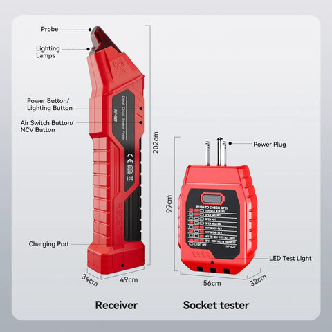 Circuit Breaker Locator And GFCI Outlet Tester Digital Circuit Finder For Home Wiring No Fuss Quick Breaker Scan And Outlet Wiring Check Open Circuit Detection Portable Electrical Diagnostic Tool, red receiver and socket tester