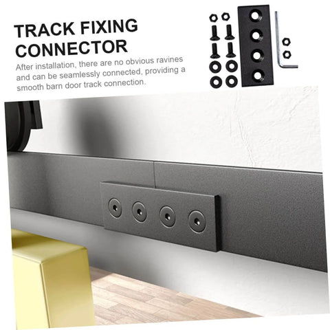 Barn Door Track Mending Plates Set For Easy Fixes Flat Plate Track Connector Brackets And Straight Repair Plates installation view.