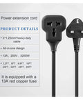 Heavy Duty Extension Cord, Super Slick Travel Power Cable With 13 Amp Socket, showing heavy-duty terminals and copper fuse.