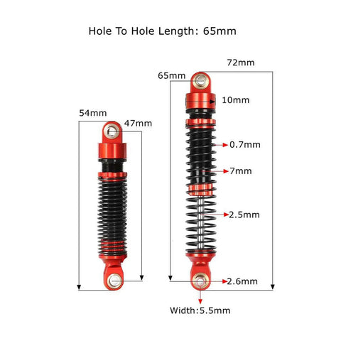 Beefy Aluminum Threaded Shock Absorbers Oil Dampers 4Pcs Set For 1/12 Mini Crawler And 1/18 RC Crawler Cars TRX4M TRX4MT Upgrade Parts In Gold 65mm measurements