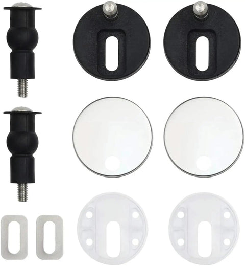 Ultra Soft Flannel Toilet Seat Covers With Quiet Closing Lids parts set, including black and clear fittings for secure installation.