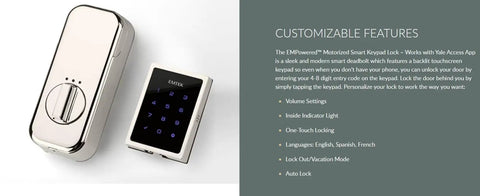 Top Shelf Biometric Fingerprint Smart Deadbolt with touchscreen keypad and backlit display for keyless entry.