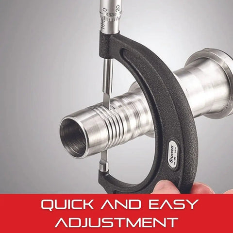Outside Micrometer Set With One-Piece Friction Thimble, Satin Chrome Finish, measuring metal rod, Quick One-Hand Adjustment