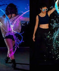 Dancers with Lit Fiber Optic Space Dancing Light Whip with Rechargeable LED, 5.9Ft Rave Toy for Parties, performing at night.