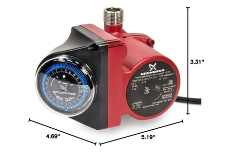 Quiet Hot Water Recirculator Pump Flows Smooth Water Toward Faucets With Zero Hassle with timer, 3.31" height, 4.69" width.