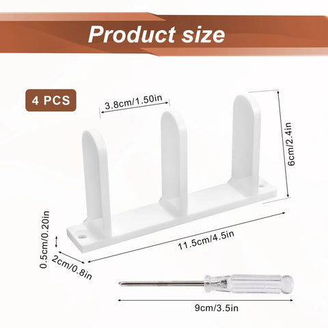 4-Piece Sliding Closet Door Floor Guides Set In White Acrylic, Practical Bottom Guides For 1-3/8 Inch Thick Doors, Includes 8 Screws And Expansion Plugs For Smooth Sliding In Cloakrooms, Bathrooms And Kitchens, dimensions with screwdriver.