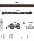 72 Inch Pocket Door Hardware Kit With Soft Close, Heavy Duty Aluminum Track, various components and measurements displayed