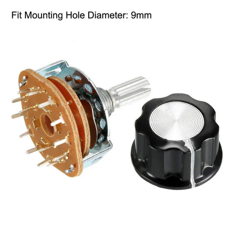 Dope 2 Pole 6 Throw Rotary Switch Selector with plastic knob, band selector 1 deck, 9mm mount hole, 14 pins, for DIY electronics