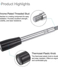 Heavy Duty 4 Pack M8 Male Thread Revolving Crank Clamping Handles 116MM Long Arm Handwheel Knobs for Lathes showing chrome plated threaded stud and thermoset plastic knob.