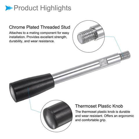 Heavy Duty 4 Pack M8 Male Thread Revolving Crank Clamping Handles 116MM Long Arm Handwheel Knobs for Lathes showing chrome plated threaded stud and thermoset plastic knob.