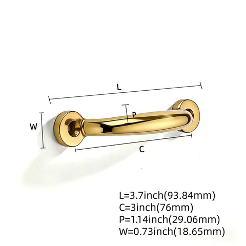 Top Shelf 5 Pack Solid Brass Cabinet Pulls 3 Inch Center-To-Hole Handles In Unlacquered Brass Finish with measurements