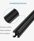 Close-up of black anodized 48 Inch T Slot 2020 Aluminum Extrusion Profile for 3D Printer and CNC DIY with smooth surface