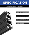 2Pack 2060 T Slot Aluminum Extrusion 300mm Black, showing cross-section design and specifications