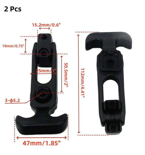 2pcs Tulead boat hatch latches with T-handle, black plastic, 4.3 x 2 in, front and side views.