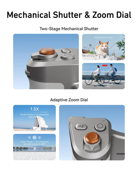 Close-up of Mechanical Shutter & Zoom Dial on Magnetic Imaging Master Grip Boss Level Phone Camera Grip with 3200mAh Battery