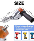 Turn Any Drill Into A Metal Cutting Beast With A 360 Degree Pivoting Shear Attachment showing size and connecting rod details