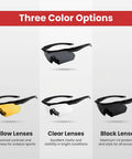 Outdoor Safety Shooting Glasses Anti Fog Tactical Goggles With 3 Interchangeable Lenses And Hard Case Lightweight Durable PC Frame Scratch Resistant All Day Comfort For Men And Women Khaki shown with yellow, clear, and black lenses.