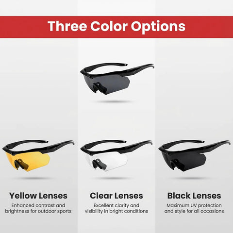 Outdoor Safety Shooting Glasses Anti Fog Tactical Goggles With 3 Interchangeable Lenses And Hard Case Lightweight Durable PC Frame Scratch Resistant All Day Comfort For Men And Women Khaki shown with yellow, clear, and black lenses.