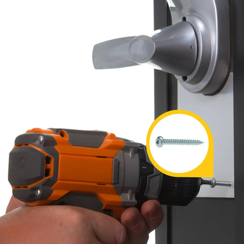 Top Shelf Square Drive Pan Head Sheet Metal Screws 6 X 1/2 Inch Self Tapping Fasteners Bright Zinc Plated being installed with a drill.