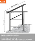 Heavy Duty Aluminum Outdoor Stair Handrail Rock Solid Deck Railing Adjustable Angles Supports Two To Three Steps Includes Knockout Mounting Kit Porch Safety Bar dimensions showing height and angle for installation.