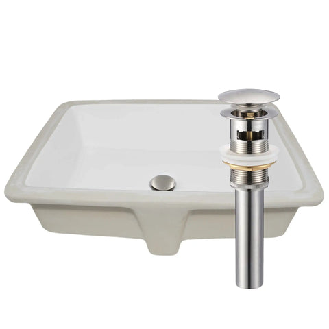 Shallow Rectangular Undermount White Porcelain Sink With Chrome Drain 14 By 18 Inch One And Three Quarter Inch Drain Opening