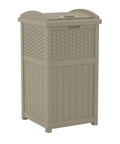 Hideaway Outdoor Trash Can With Lid 30 Gallon Decorative Wicker Style Garbage Bin In Dark Taupe Weather-Resistant Resin