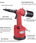 Industrial Hydraulic Pneumatic Riveter Kit For Rivnuts And Riveting Pro Grade Auto Air Gun with labeled parts