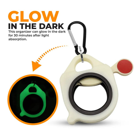 Glow-in-the-dark Zip Tie Organizer 2Pack Light Plastic Cable Tie Holder with biner for belt or workbench use.