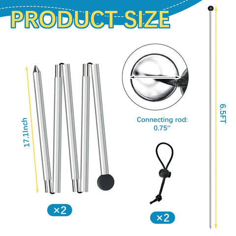 Family Beach Tent Replacement Poles Heavy Duty Aluminum Telescoping Poles For Awnings And Canopies, 6.5 ft, product size details